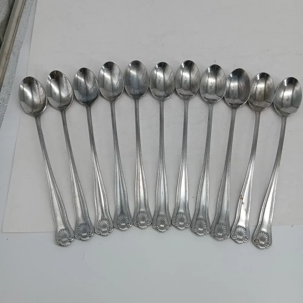 11X LH Tsp TOWLE Supreme STUART SHELL Stainless Long Handled Malt Tea Spoons